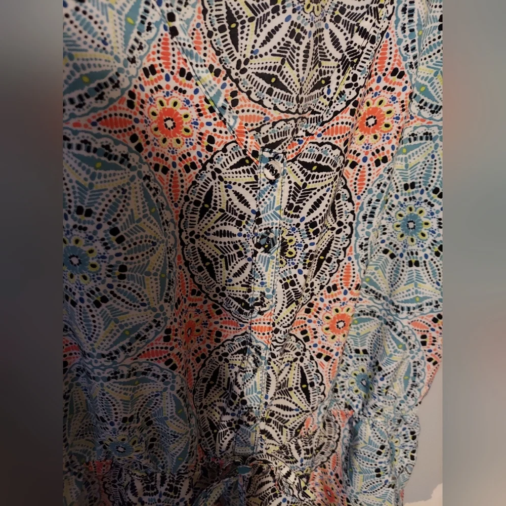 Y2K Romper Shorts Sz XL Boho Festival Geometric Floral Sleeveless Beachy Resort